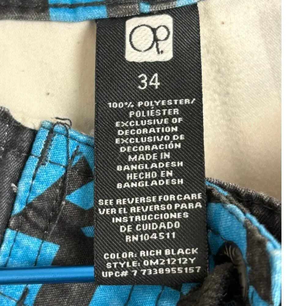 OP 2010s Men's Size 34 Yellow Green Blue Black Geometric Mid-length Swim Trunks